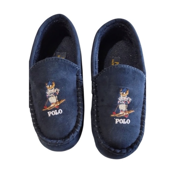 Ralph Lauren Navy Slippers with Polo Bear - Picture 1 of 7